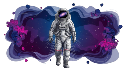 Astronaut exploring vibrant galaxy with futuristic space suit