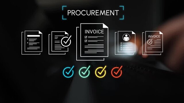 Digital procurement process with invoice documents and checklist illustrating organization and efficiency in business transactions and payments Gluon.