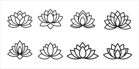 Collection of lotus flowers in simple line art style