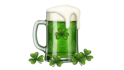 St. Patrick's Day celebration with green beer mug and shamrocks