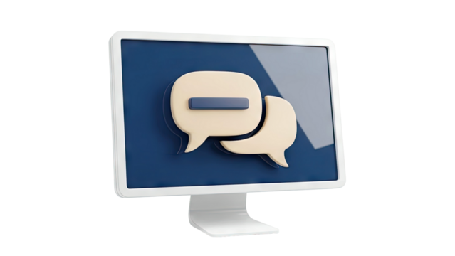 3D Icon of Chat Bubbles with Minus Sign on Monitor Screen - Powered by Adobe