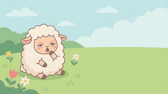 草原で居眠りする羊アニメーションループ