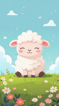 草原で居眠りする羊アニメーションループ