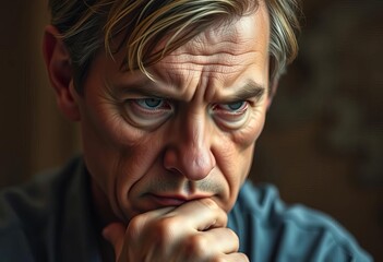 Deep in thought, furrowed brow, concentrating intently,  problem solving,  effortful