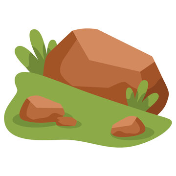 Set of cartoon boulders stones with grass for game landscape vector
