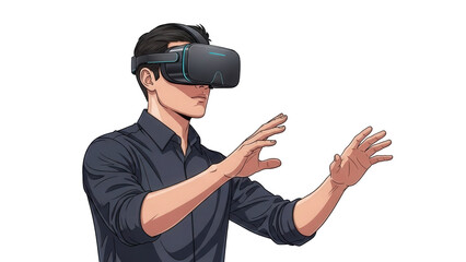 Man wearing VR headset and interacting with virtual environment