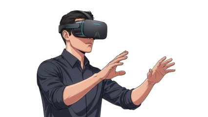 Man wearing VR headset and interacting with virtual environment
