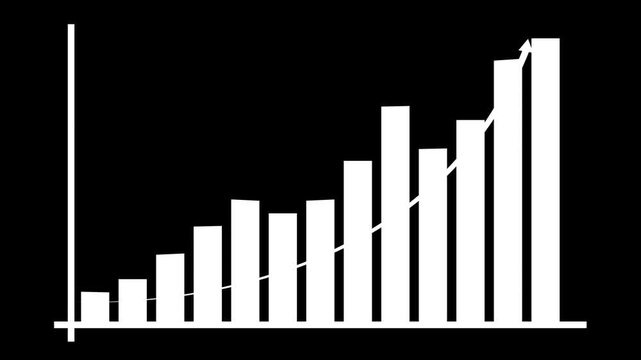 White Bar Chart with Diagonal Line on Black Background .Business growth concept in graph chart showing marketing sales profit increasing to future target .