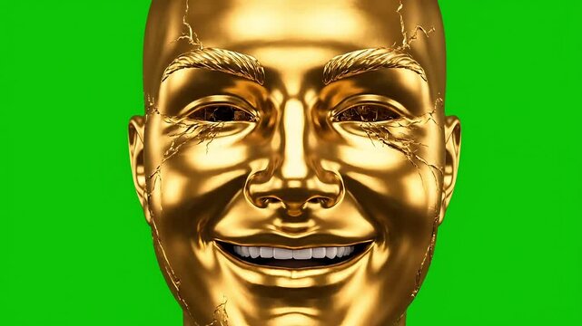 A close-up video of a golden Oscar statuette on a green screen