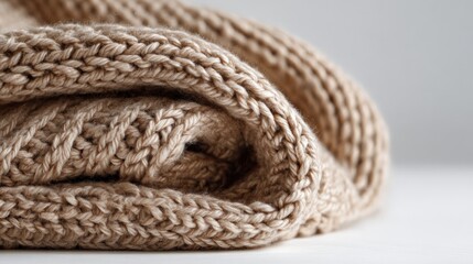 Close up of a folded knitted blanket