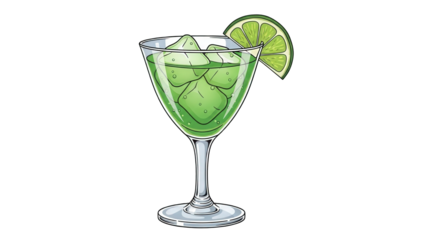 Refreshing green cocktail with lime on the rocks in elegant glass