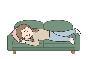 ソファでうたた寝する女性のイラスト