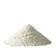 hyper-detailed macro of a perfectly formed mound of soft white flour, fine particles scattering, volumetric lighting on a sterile white studio background. technical study of texture and form