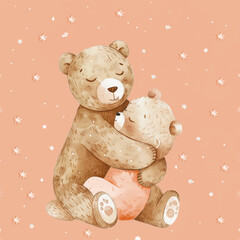 Tender Watercolor Bear Hug with Stars