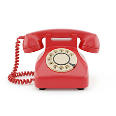 Vintage Red Rotary Dial Telephone 3D Illustration Isolated on White Background