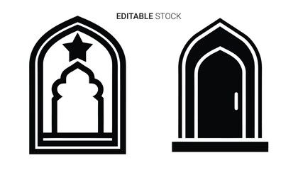 Obraz premium Islamic arch window and door designs in black silhouette high quality professional detailed