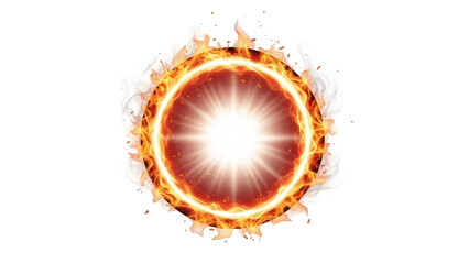 Blazing fiery circle with bright light on black background