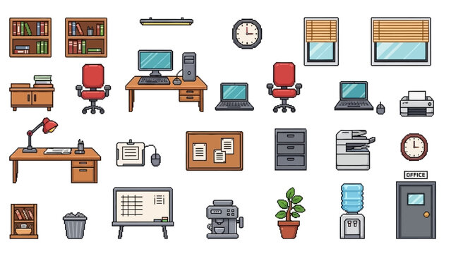 Retro 8-Bit Pixel Art Office Assets Set