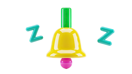 3D Render of a Yellow Bell with Green Handle and Pink Ball