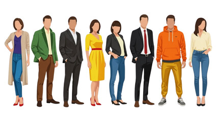 Obraz premium Diverse Stylized Human Figures in Contemporary Clothing, Flat Vector Illustration, Modern Fashion and Business Characters