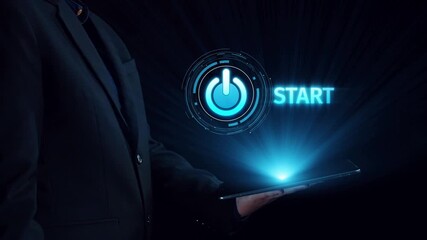 Start 2025 concept with futuristic power button symbolizing fresh beginnings, innovation, and digital transformation. Start 2025, new goals, and start 2025 initiative. Elide - Powered by Adobe