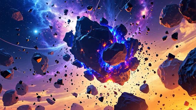 Asteroid field in space