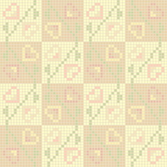 floral patterns. flowers of hand drawn pixels. warm colors. vector seamless pattern. spring repetitive background. modern decorative art. geometric fabric swatch. continuous textile design. embroidery