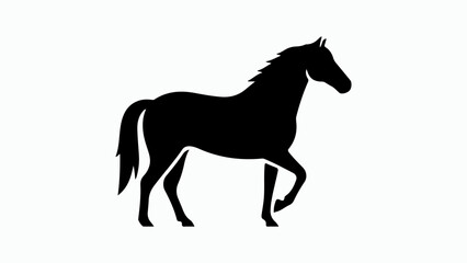 Fototapeta premium Black silhouette of a horse standing on a white background, depicting a majestic equine animal.