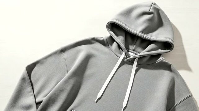 Gray Hoodie Sweatshirt with Drawstrings Closeup.