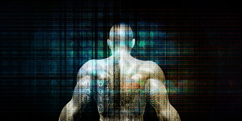 Future Technology Concept With Human Form Blueprint