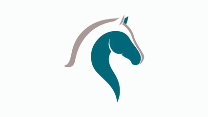 Fototapeta premium A stylized and minimalist graphic illustration of a horse's head and neck, featuring a teal body and a light brown mane on a white background.