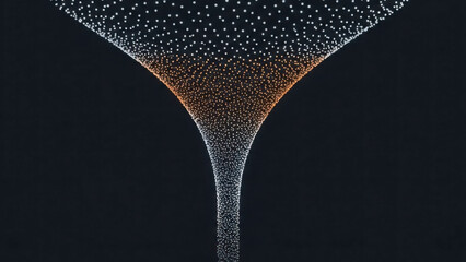 A funnel shaped figure is created using numerous small dots that transition from white to orange at the center, forming a visually striking representation.