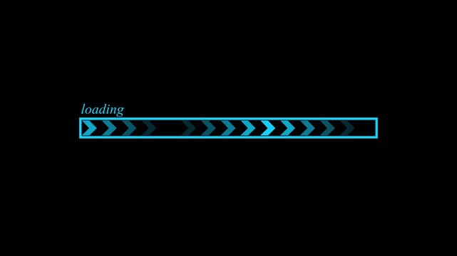 Blue Loading Bar With Chevron Pattern On Black Background. Colorful and Pastel Colored Loading Progress Bar Animation.
