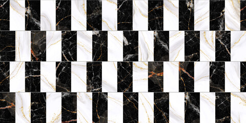 Lux Marble Checkerboard Pattern With Black And White Tiles And Gold Veins For Interiors