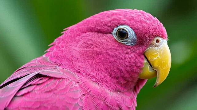 Pink parrot profile closeup showing vibrant tropical bird features