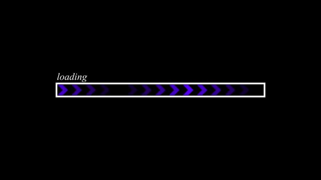 Purple Loading Bar With Chevron Pattern On Black Background. Colorful and Pastel Colored Loading Progress Bar Animation.