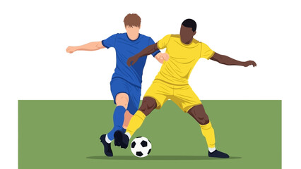 Obraz premium Soccer players competing for the ball on a green field, sports illustration