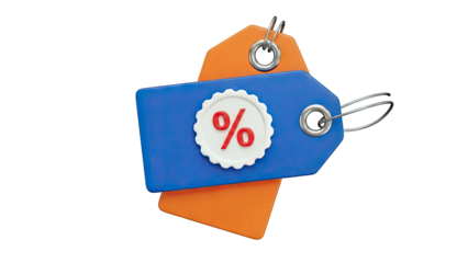 3D Render of Sale Tags with Percentage Symbol