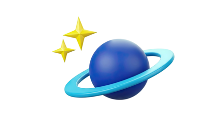 3D Rendering of a Blue Ringed Planet and Stars
