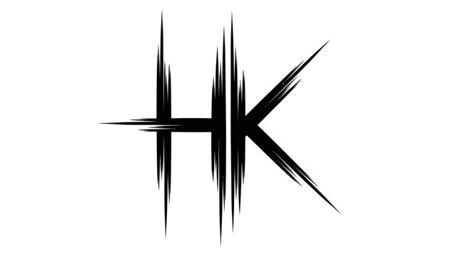 Monogram HK, Abstract Brush Stroke Letters, Grunge Style Logo