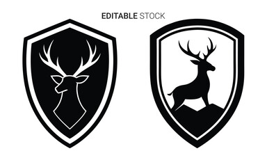 Obraz premium deer head and standing deer shield logo designs with silhouette high quality professional