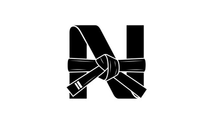 Martial Arts Black Belt Tied Around Letter N, Karate, Taekwondo, Judo, Budo