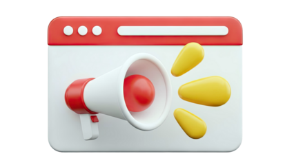 3D Illustration of a Megaphone on a Browser Window