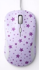 purple color and star printed computer mouse on white background.