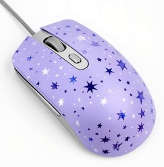 purple color shiny computer mouse on white background.