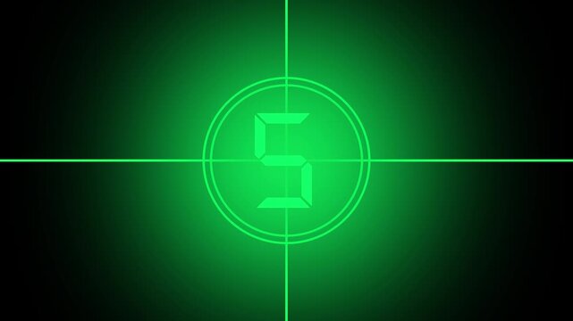 Green Film Countdown Timer with Number 8 and Crosshairs on dark green textured background movie cinema, symbol counting down from 10,