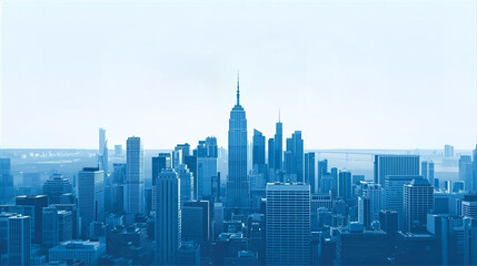 Blue City Skyline: Modern Metropolis Panorama of a Busy Downtown Skyline and Horizon