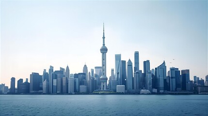 Shanghai Skyline Over the Huangpu River With the Oriental Pearl Tower and Modern Skyscrapers