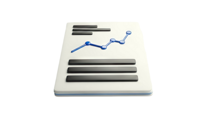 3D Illustration of a Report with a Line Graph and Bar Data