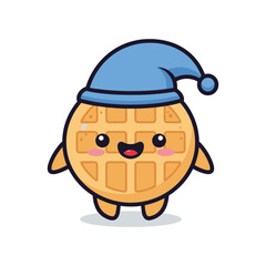 Cute Cartoon Waffle Character Wearing Blue Nightcap